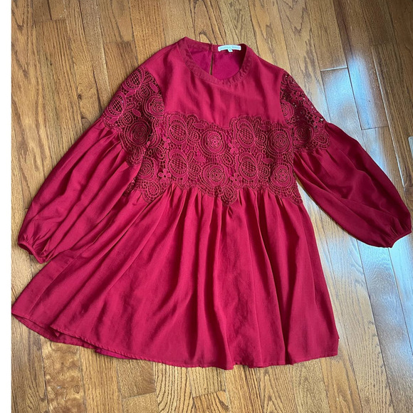 Women's Endless Rose Lace Cutout Mini Dress in Cranberry, Long Sleeves, Small - Picture 3 of 16